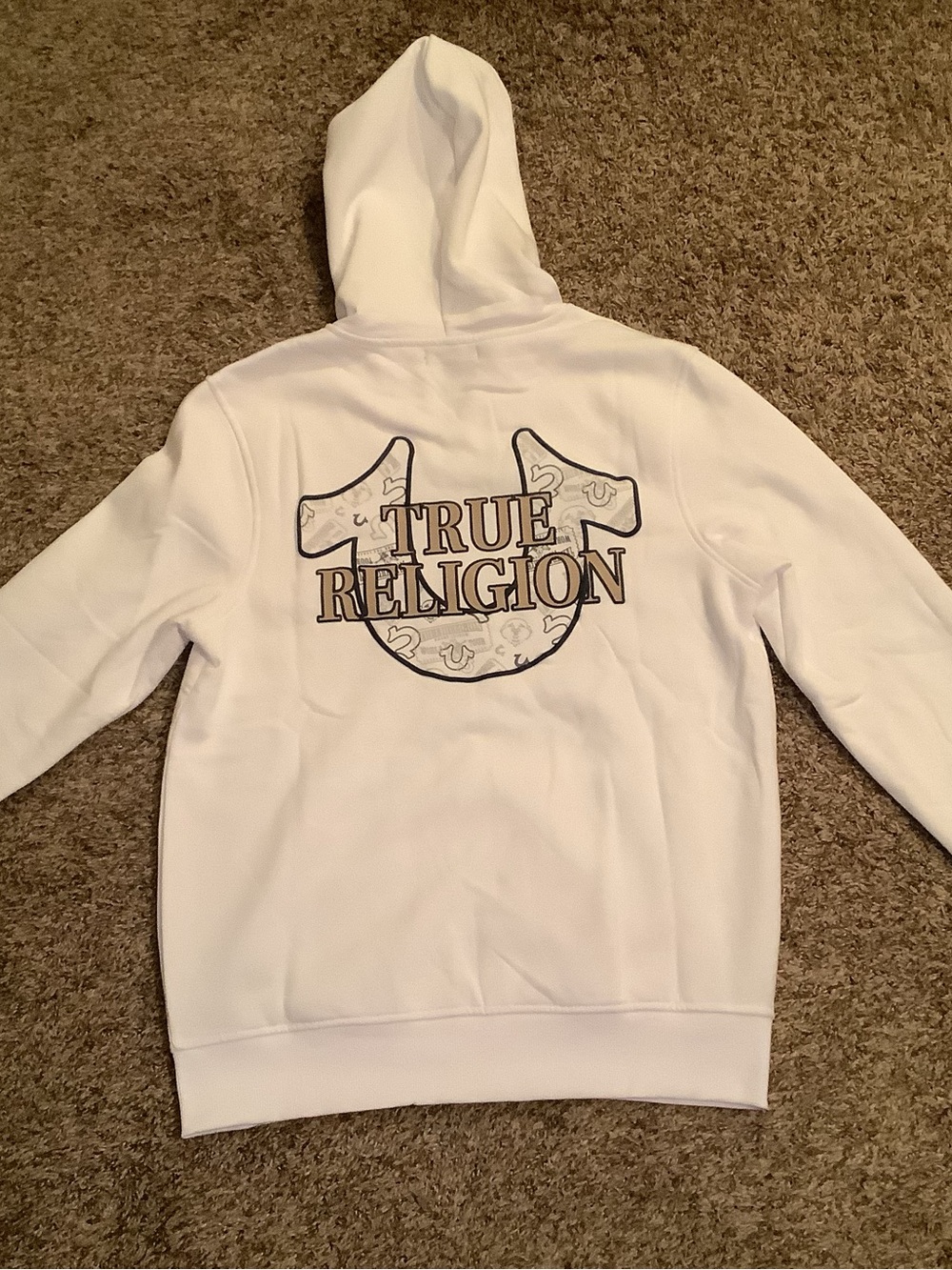True Religion - Horseshoe Filled Allover Print Zip Hoodie, color white, size: M - Picture 7 of 9